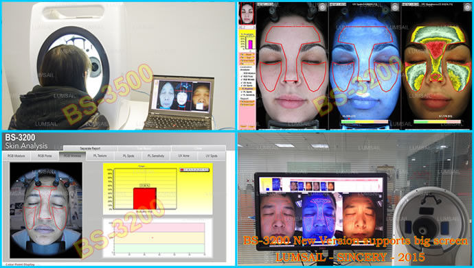 Beauty Salon Full Face Skin Tester Machine With UV / RGB / PL Light Multilanguage Support